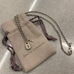 David Yurmam Petite Lock and Key Charm Necklace with Diamonds